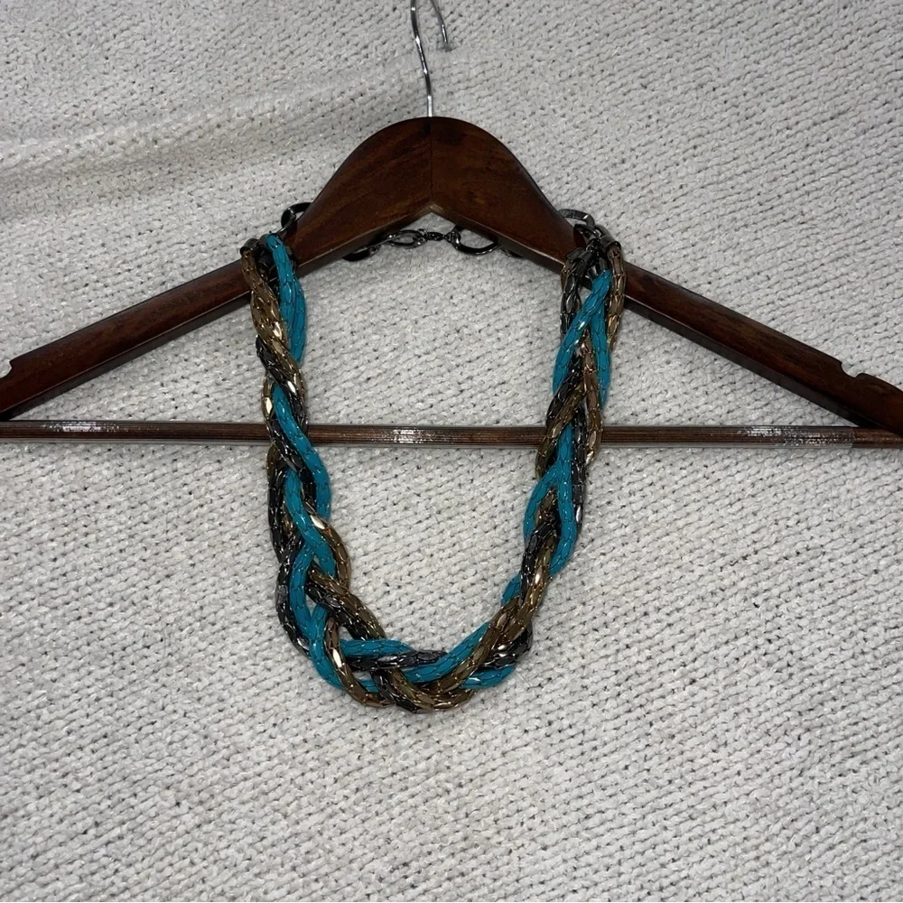 Bebe Beaded teal mix metal Braided Chain Necklace - Picture 4 of 6